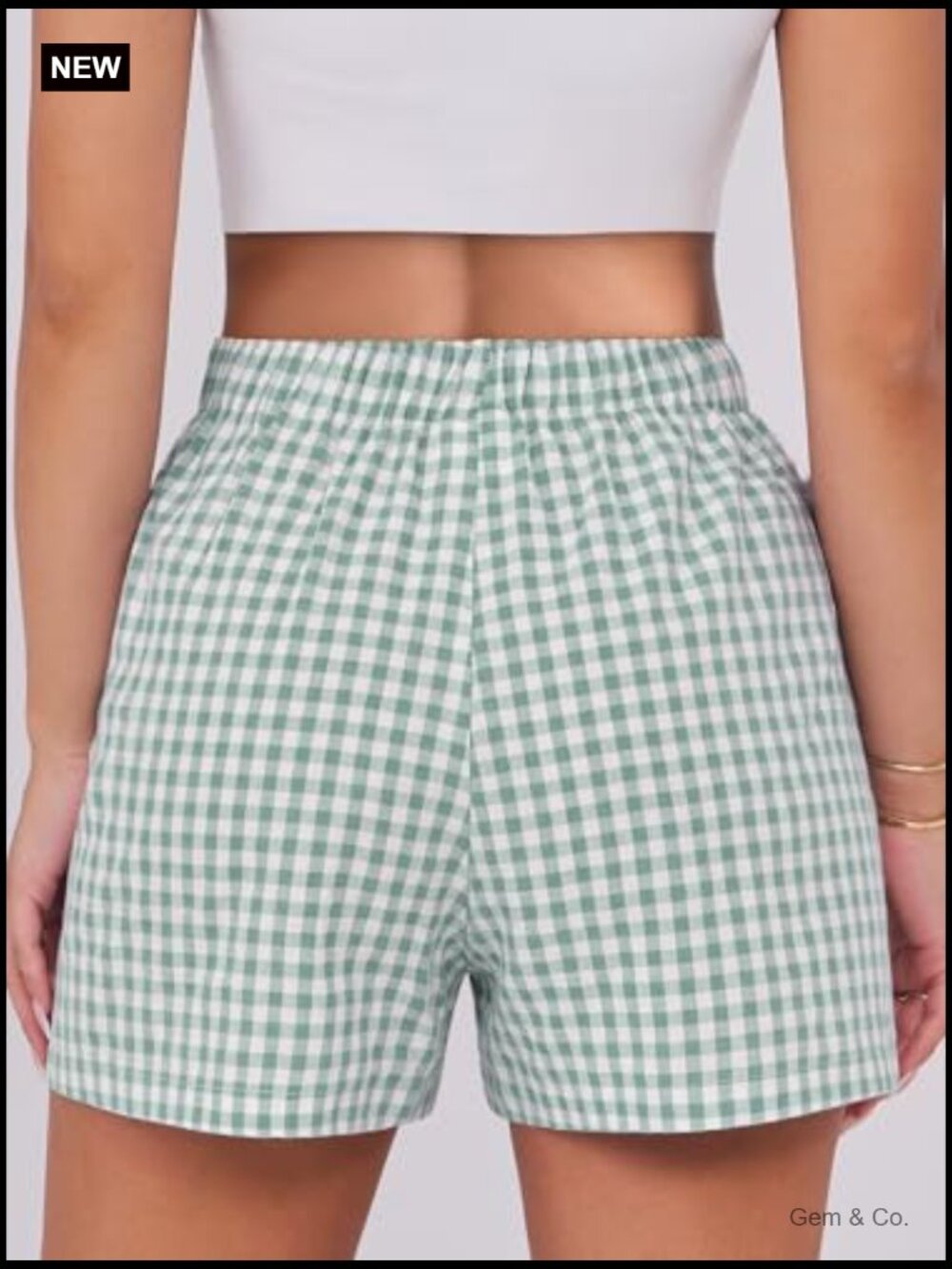 Gingham Plaid Boxer Shorts with Pockets, High Rise, Relaxed Fit - Picture 3 of 7